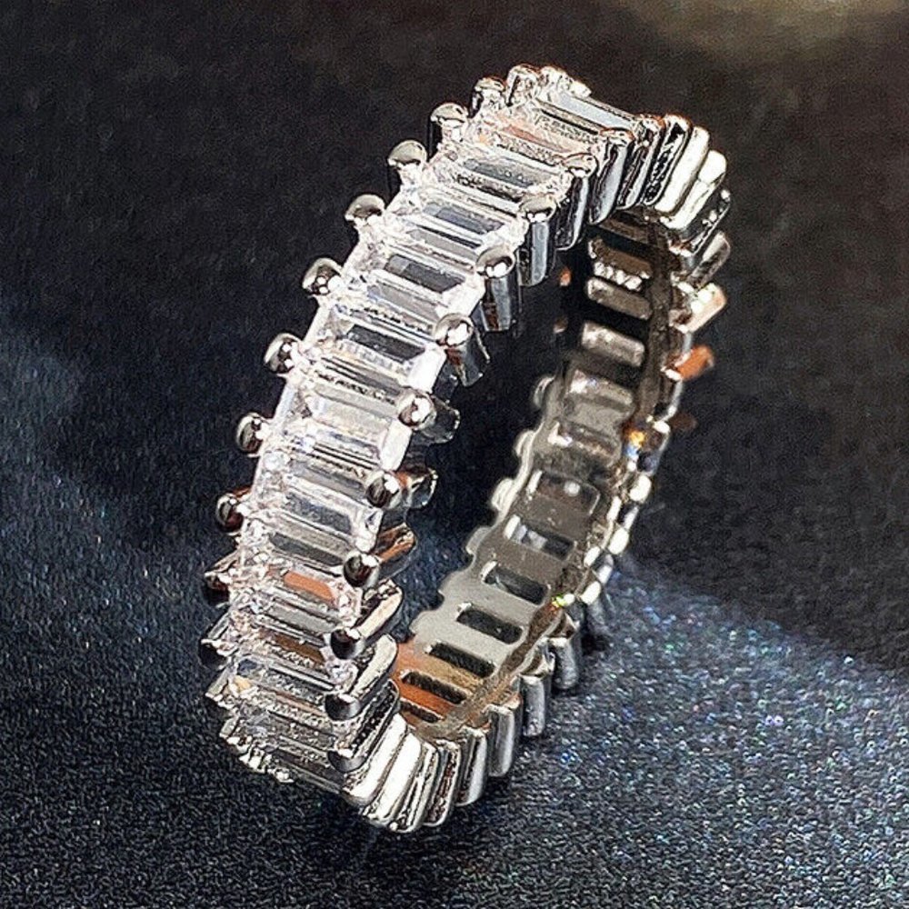 🎁 925 Silver Plated Round Rectangle Diamond CZ Rings For Women, HA4554-6